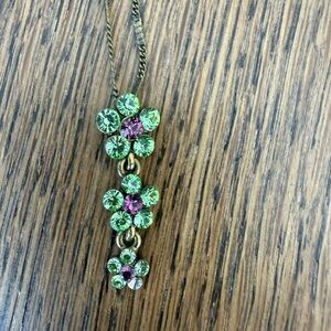 1928 Green and Pink Crystal Floral Necklace